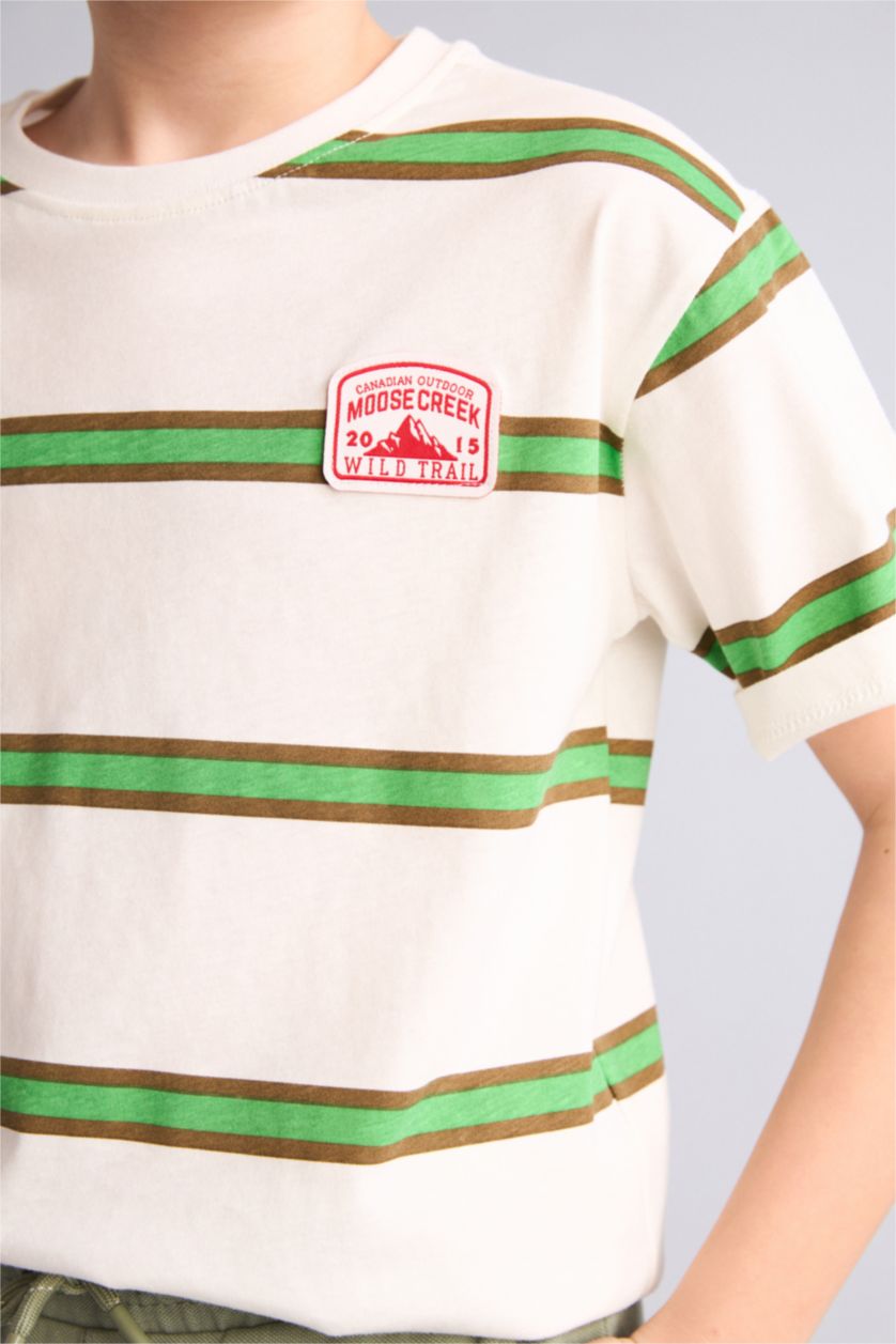 أولاد أخضر تيشيرت ولادي نص ردن مطبوع قصة عادية برقبة مستديرة