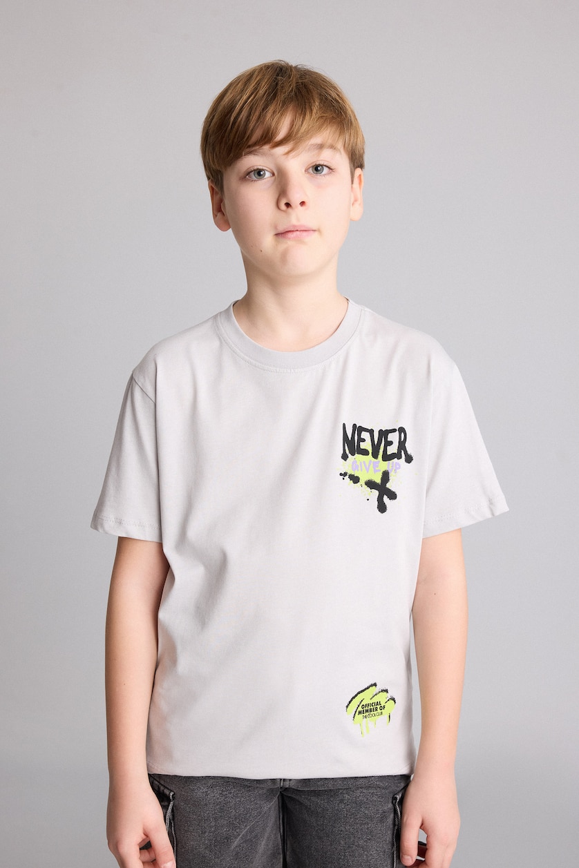 Young Boys - Teen Boys Light Grey Boy Regular Fit Printed Short Sleeve T-Shirt