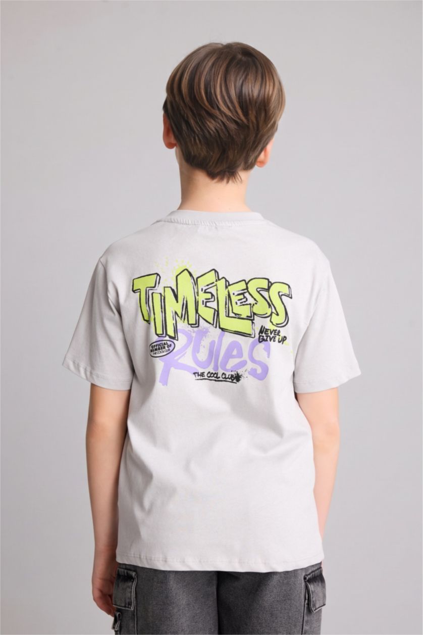 Boys & Teens Light Grey تيشيرت ولادي نص ردن مطبوع قصة عادية