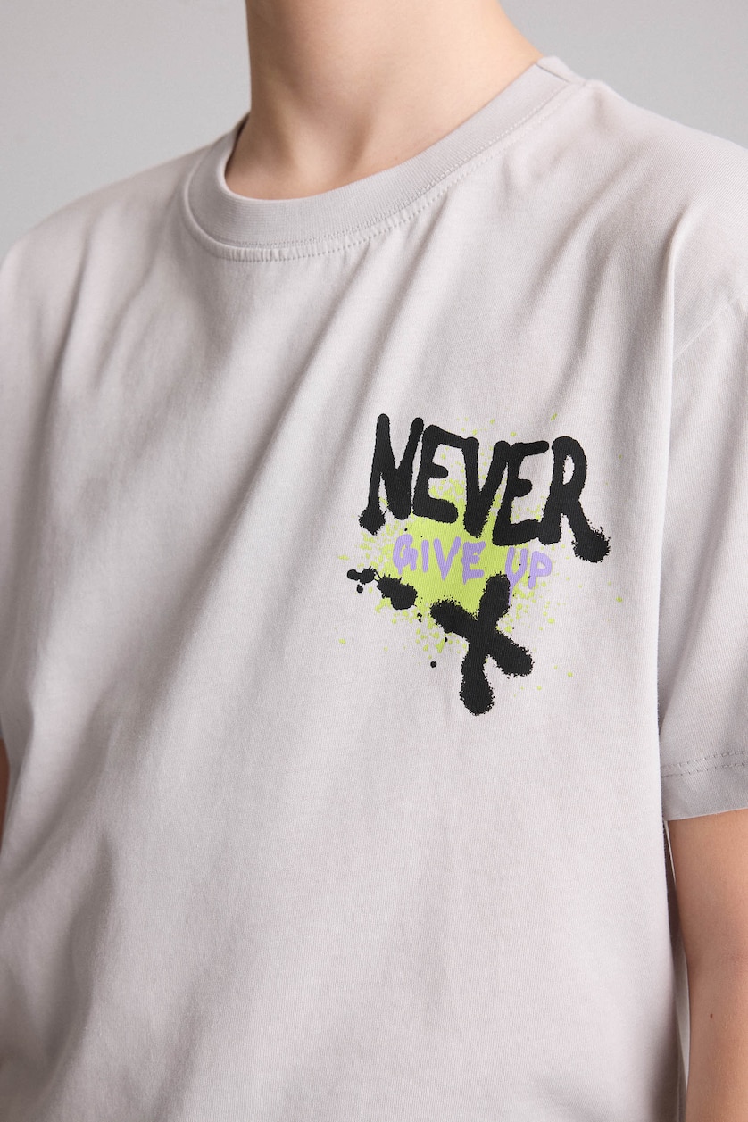 Young Boys - Teen Boys Light Grey Boy Regular Fit Printed Short Sleeve T-Shirt