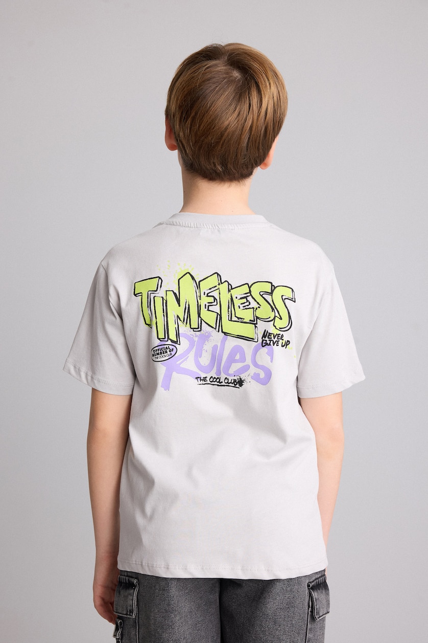 Young Boys - Teen Boys Light Grey Boy Regular Fit Printed Short Sleeve T-Shirt