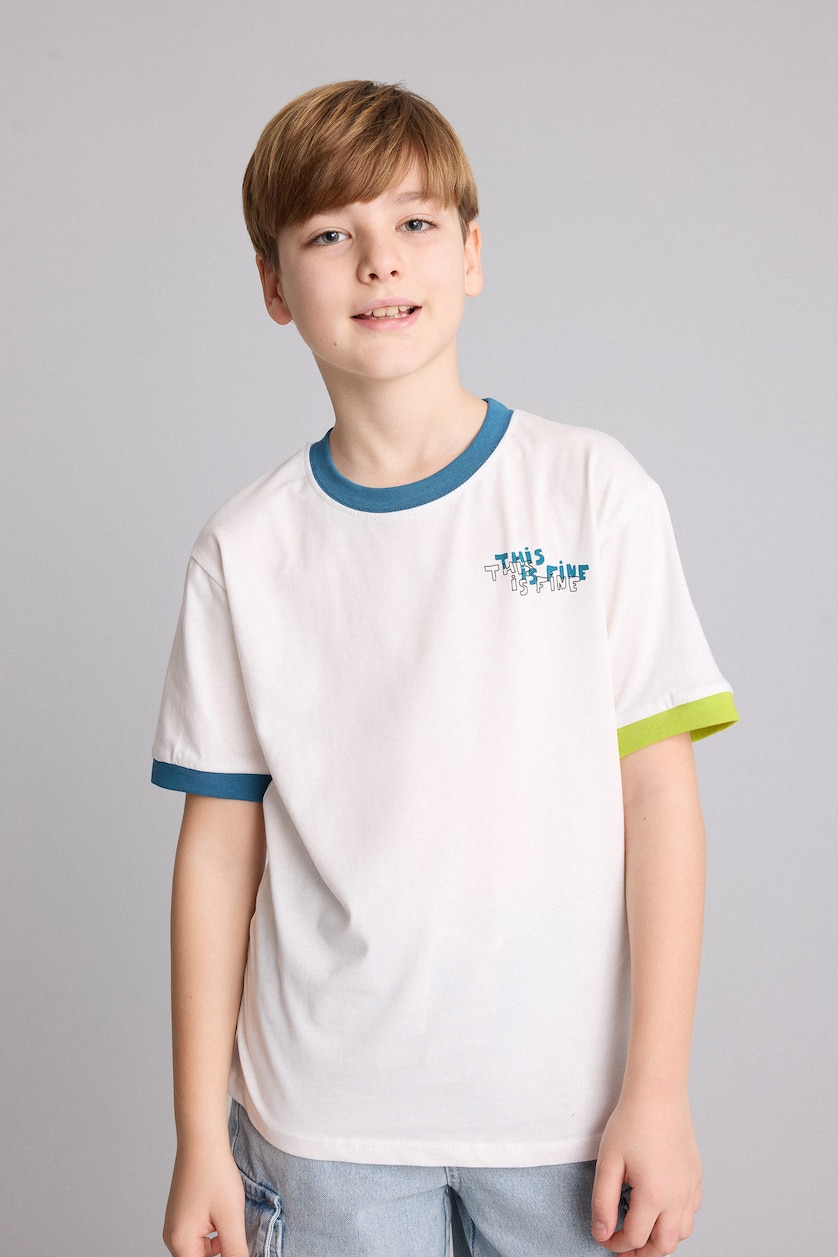 BOYS & TEENS Ecru Boy New Regular Fit Crew Neck Printed T-Shirt