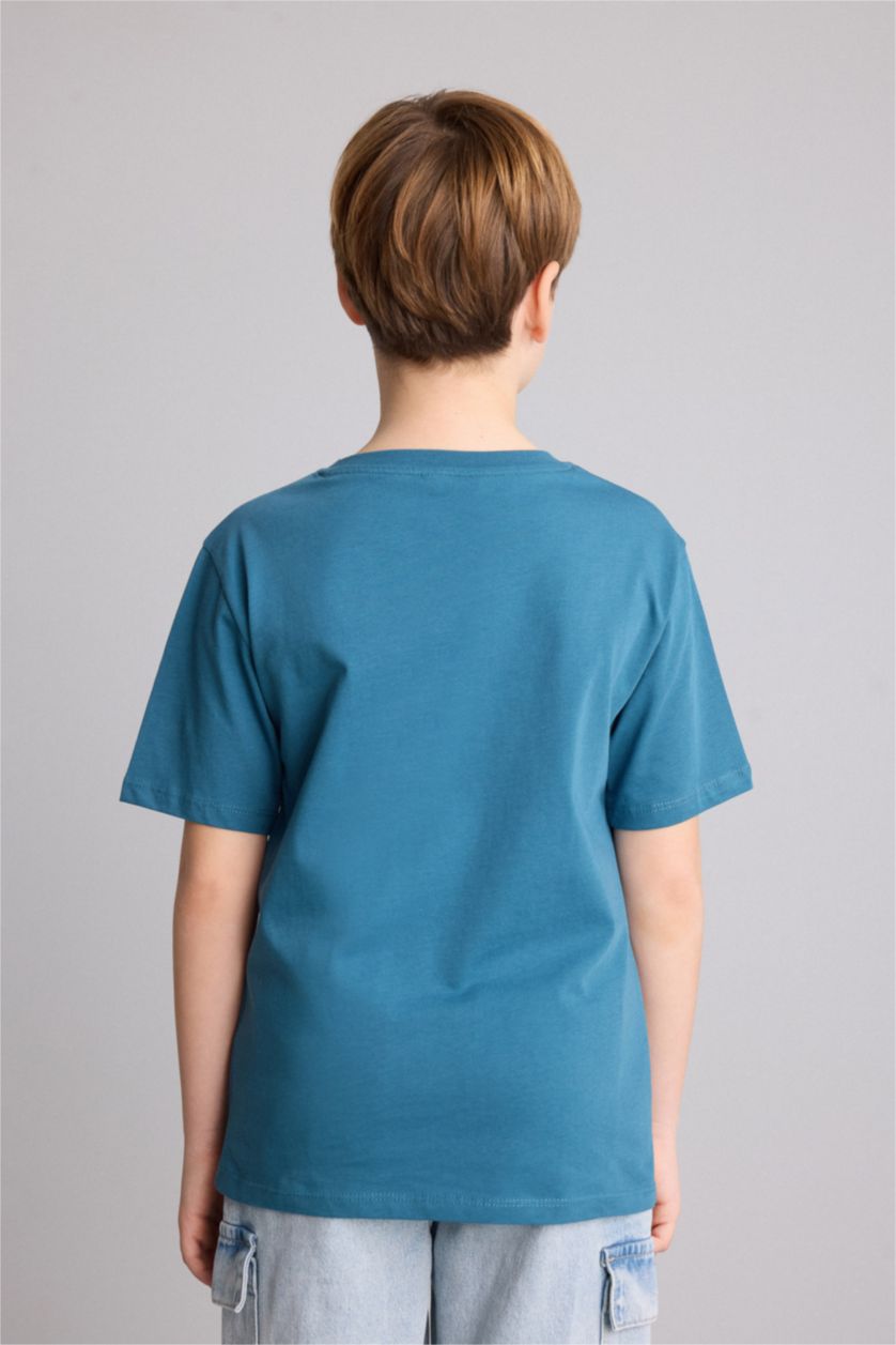 Young Boys - Teen Boys Indigo New Regular Fit Printed Short Sleeve T-Shirt