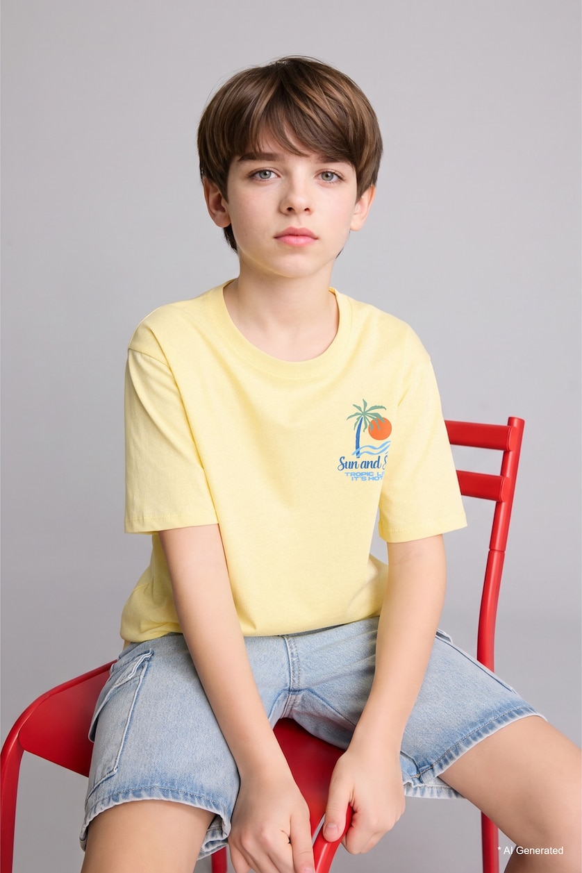 BOYS & TEENS Yellow Boy New Regular Fit Crew Neck Printed T-Shirt