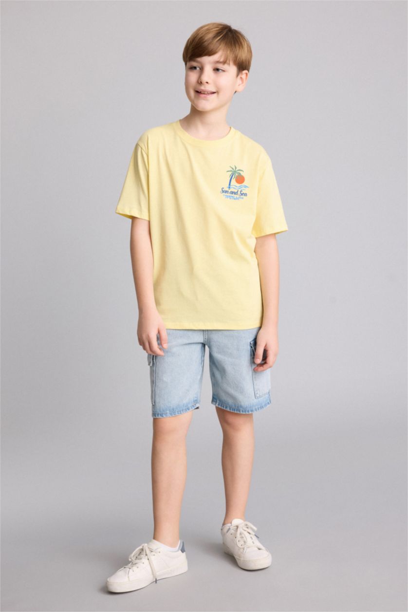 Young Boys - Teen Boys Yellow New Regular Fit Printed Short Sleeve T-Shirt