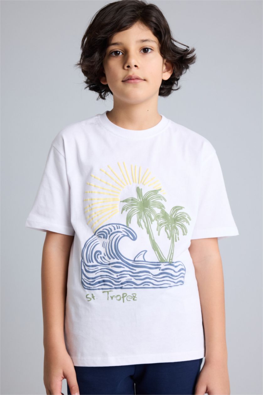 Erkek Çocuk - Genç Erkek Beyaz Desenli Tişört Erkek Çocuk