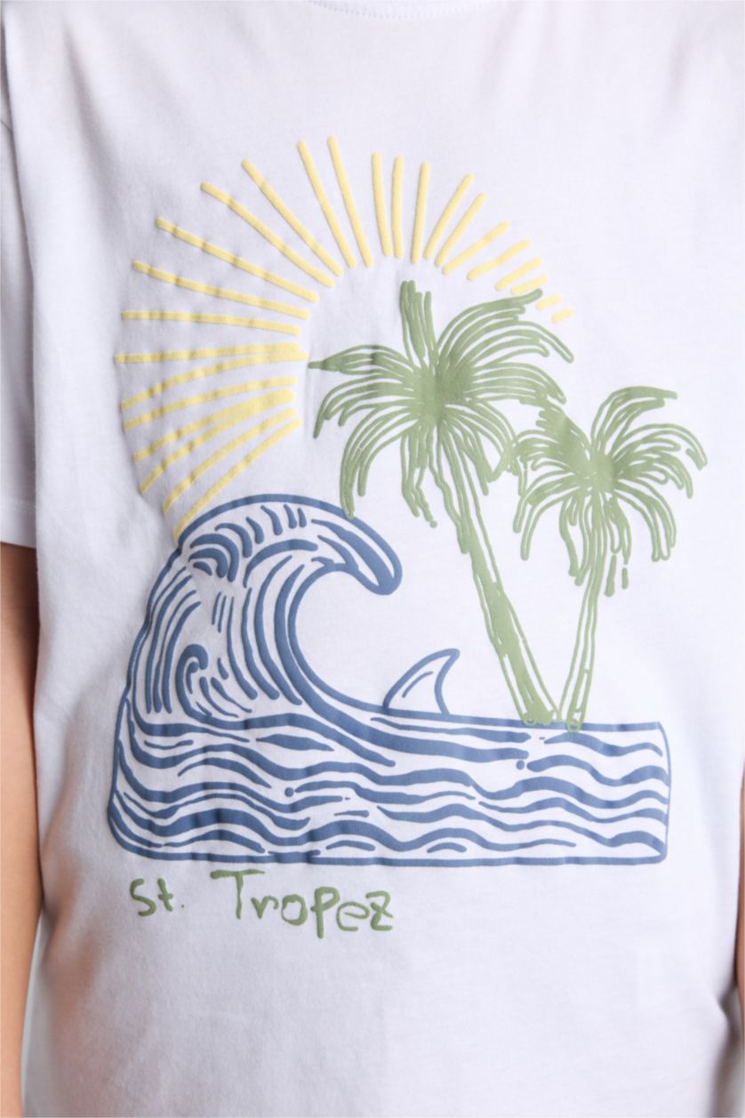 Erkek Çocuk - Genç Erkek Beyaz Desenli Tişört Erkek Çocuk