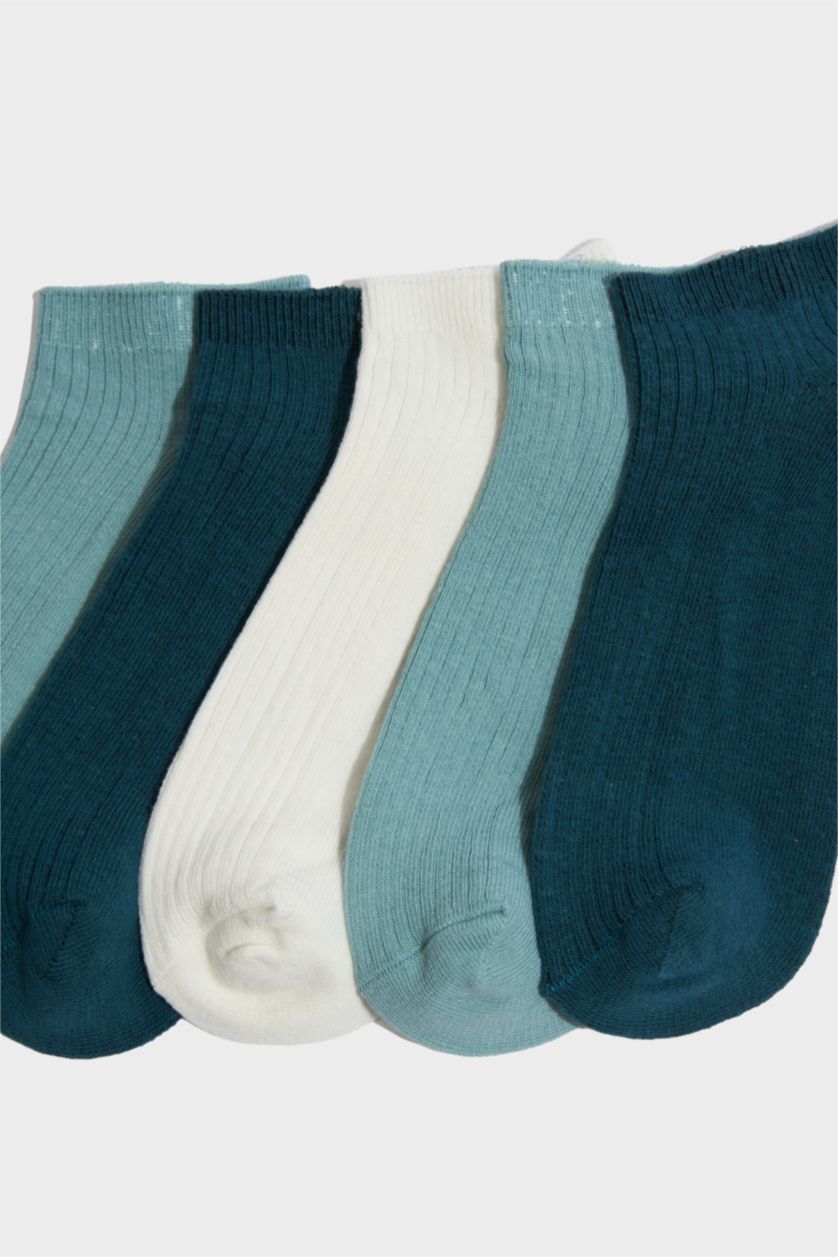 Kız Çocuk - Genç Kız Yeşil Rahat Lastikli 5'li Pamuklu Patik Çorap Kız Çocuk