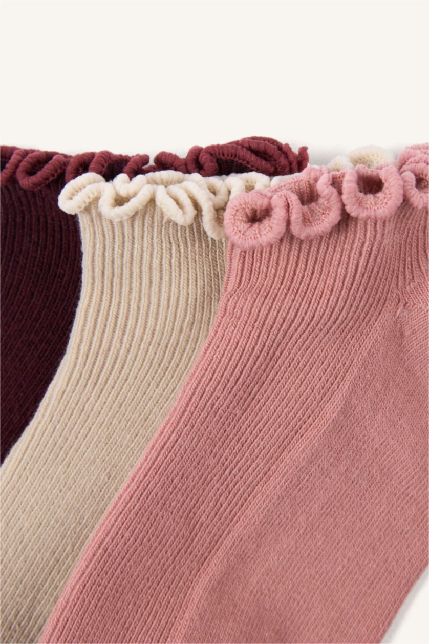 Kız Çocuk - Genç Kız Açık Pembe 3'lü Pamuklu Patik Çorap Kız Çocuk