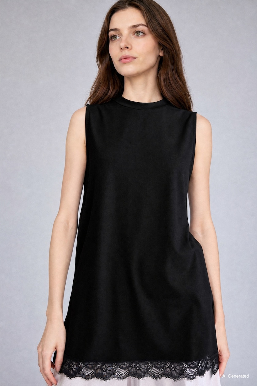 WOMAN Black Slim Fit Crew Neck Short Sleeve Tunic