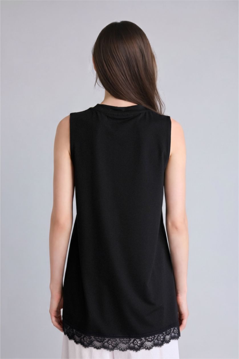 Kadın Siyah Slim Fit Kısa Kollu Tunik