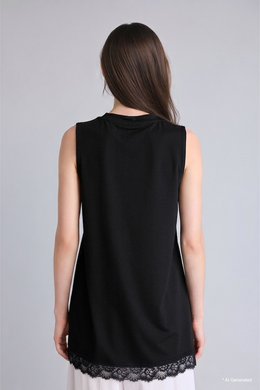 WOMAN Black Slim Fit Crew Neck Short Sleeve Tunic
