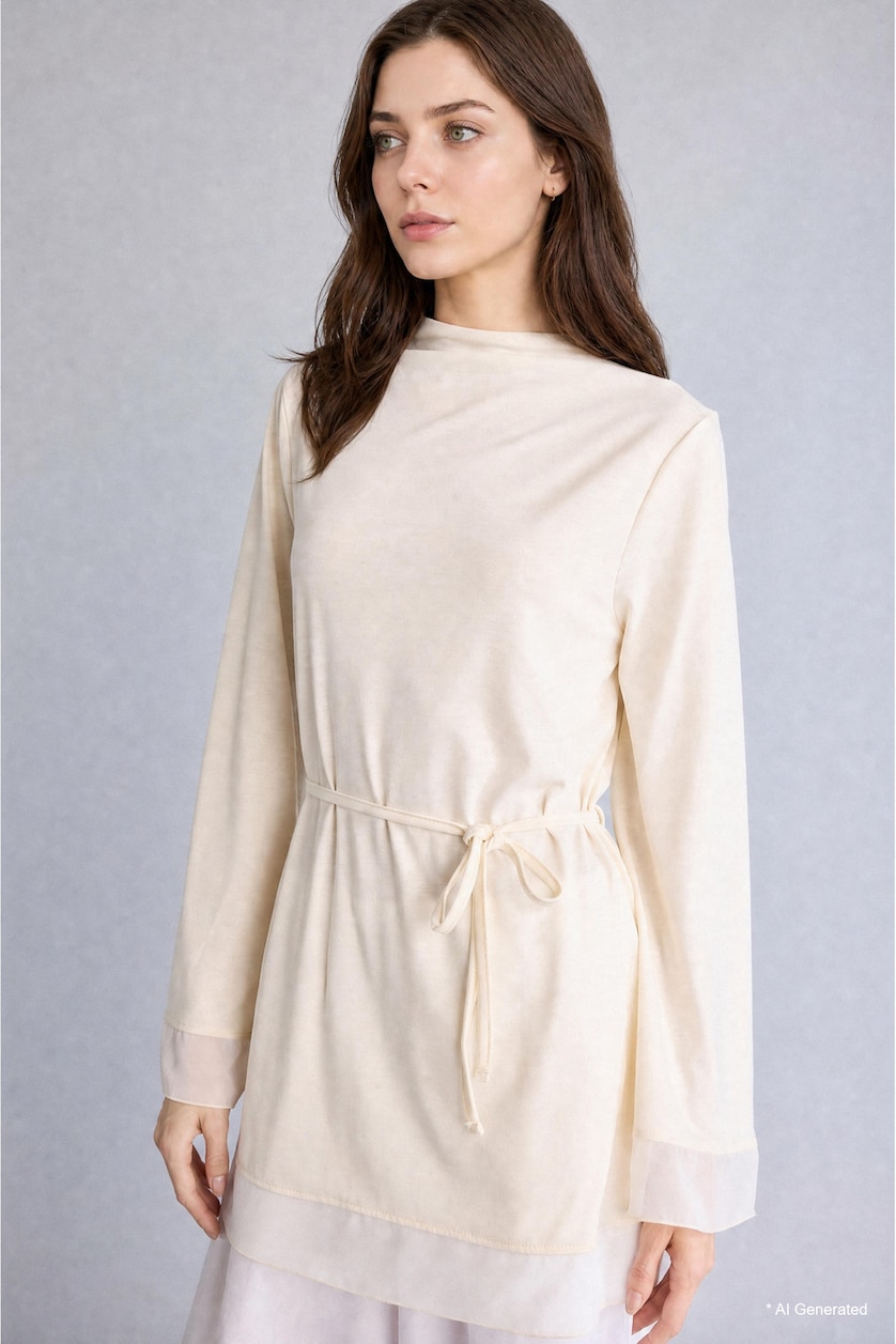 WOMAN Ecru Regular Fit Long Sleeve T-Shirt
