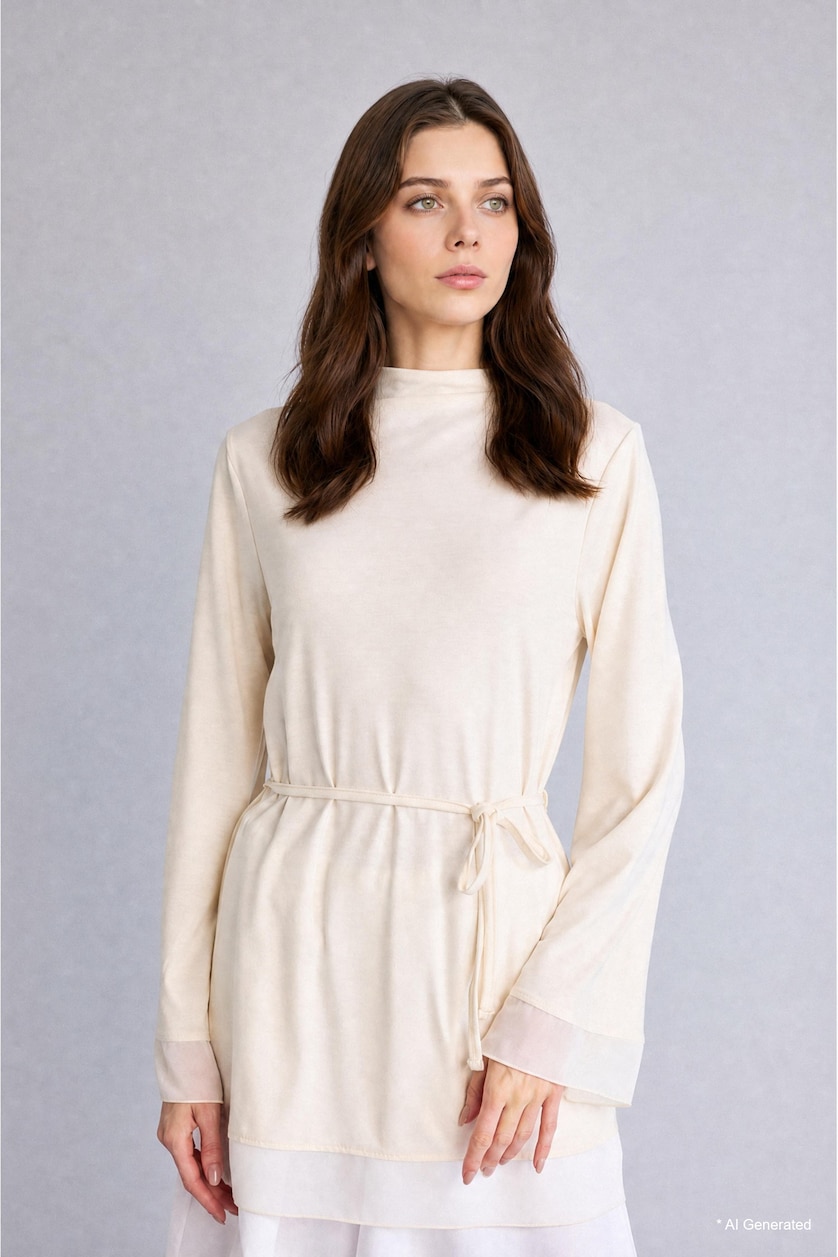 WOMAN Ecru Regular Fit Long Sleeve T-Shirt