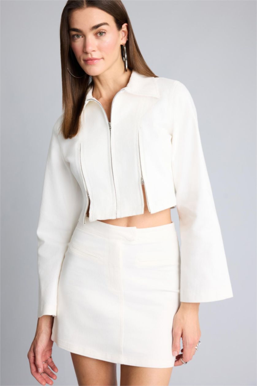 Kadın Kırık Beyaz Afra x Defacto Fıtted Gömlek Yaka Gabardin Blazer Ceket