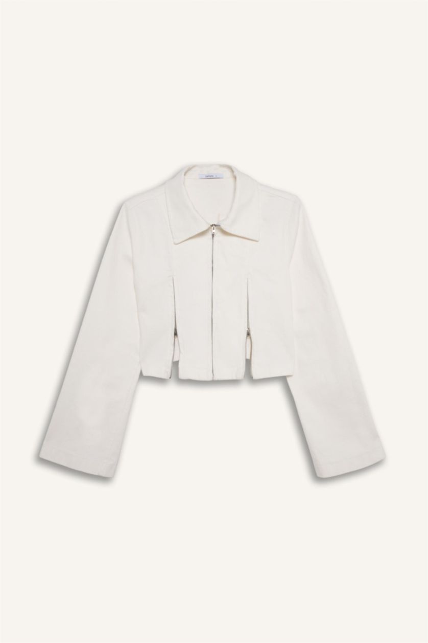 Kadın Kırık Beyaz Afra x Defacto Fıtted Gömlek Yaka Gabardin Blazer Ceket