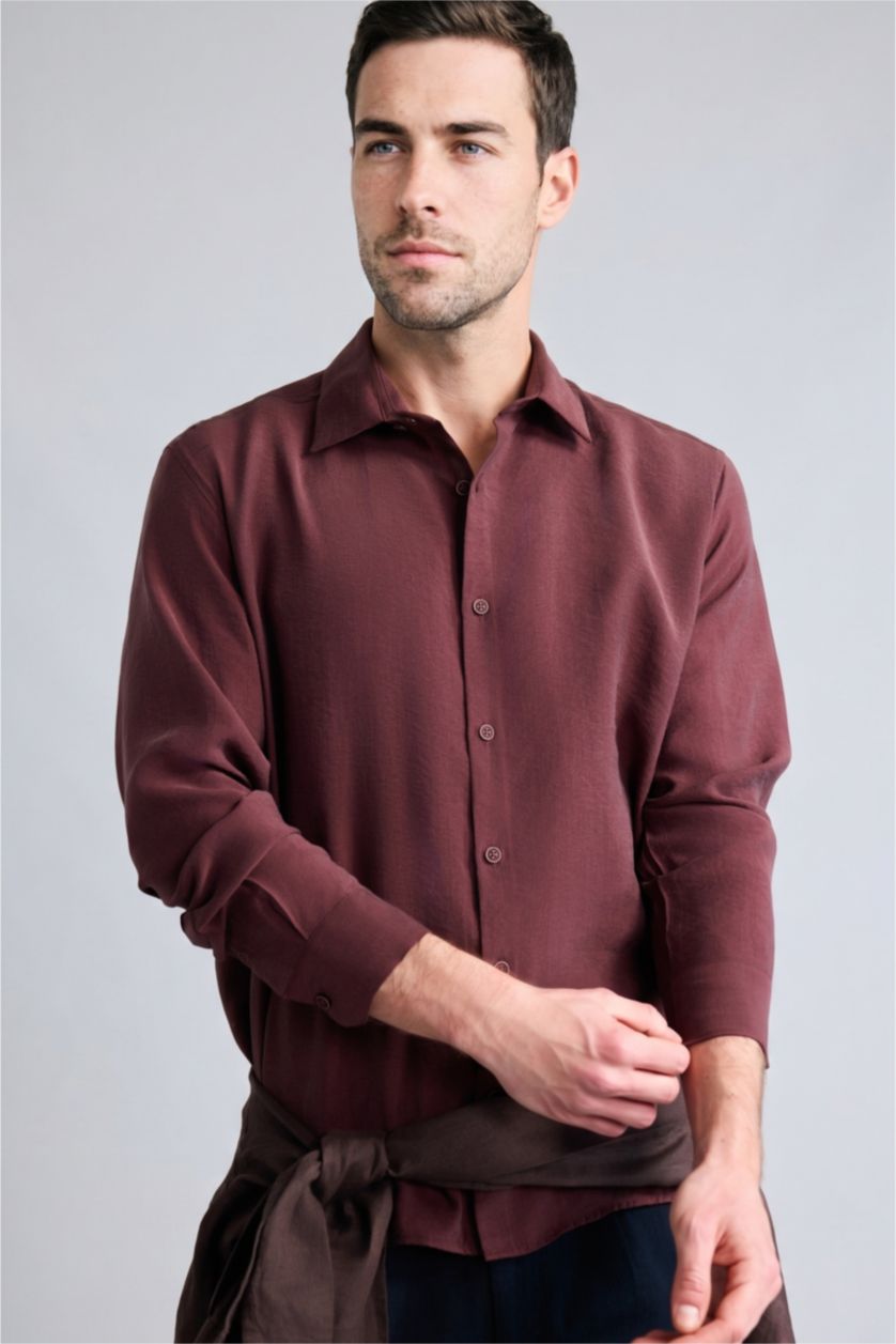 Erkek Bordo Regular Fit Uzun kollu Modal Gömlek