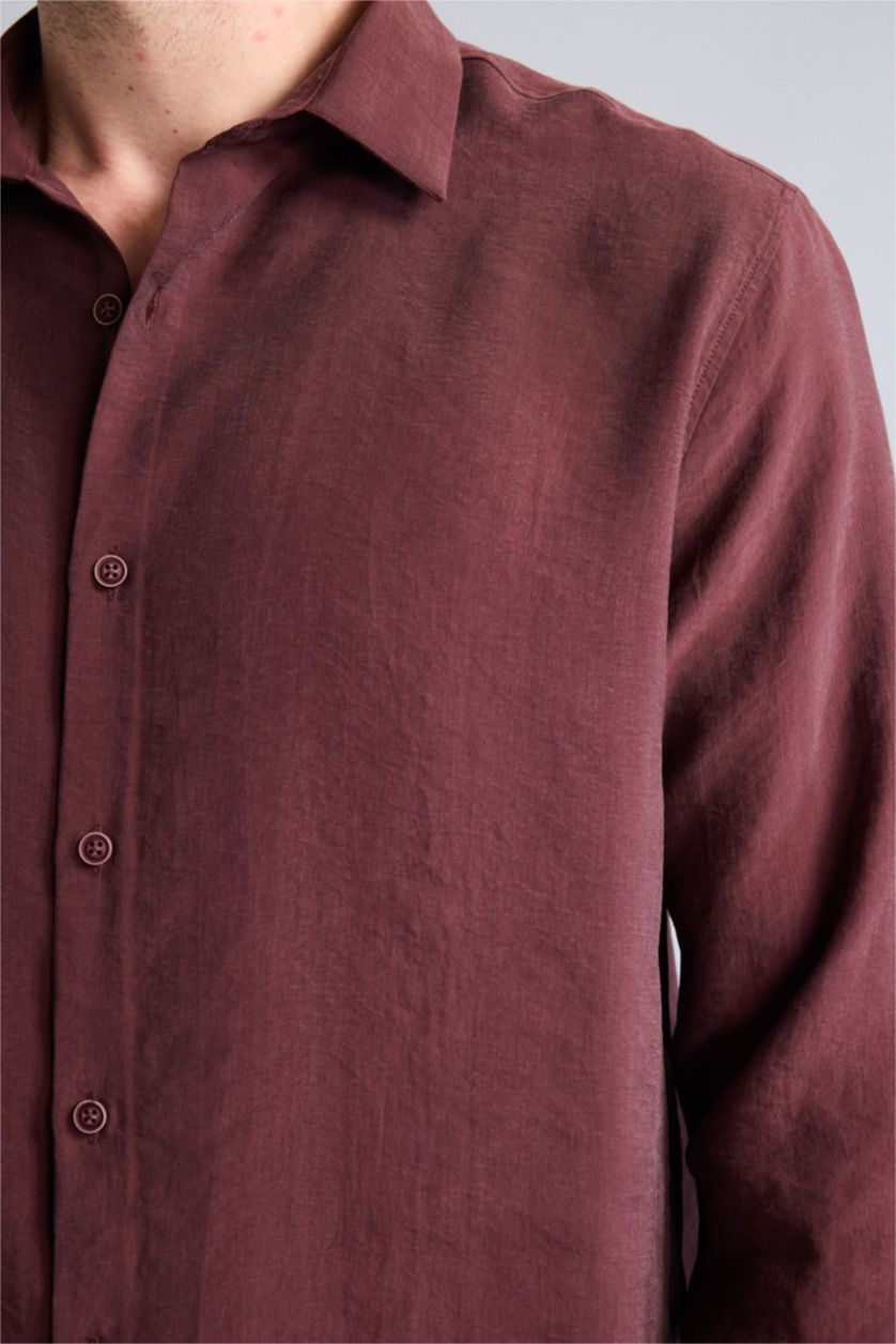 Erkek Bordo Regular Fit Uzun kollu Modal Gömlek