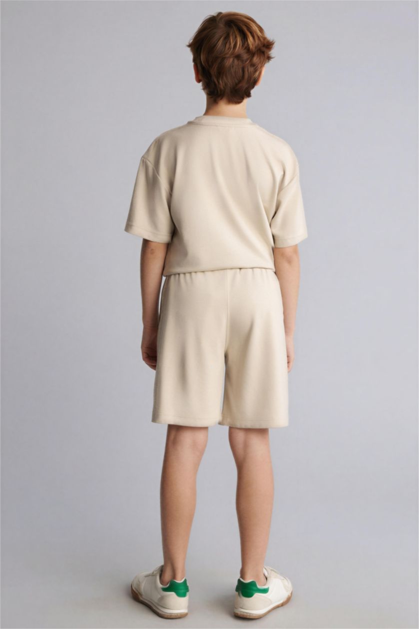 Erkek Çocuk - Genç Erkek Bej Oversıze Baskılı Şort