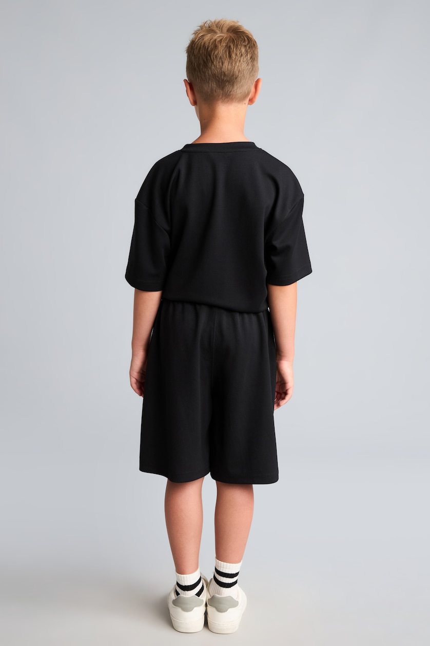Erkek Çocuk - Genç Erkek Siyah Oversize Cepli Baskılı Şort Erkek Çocuk