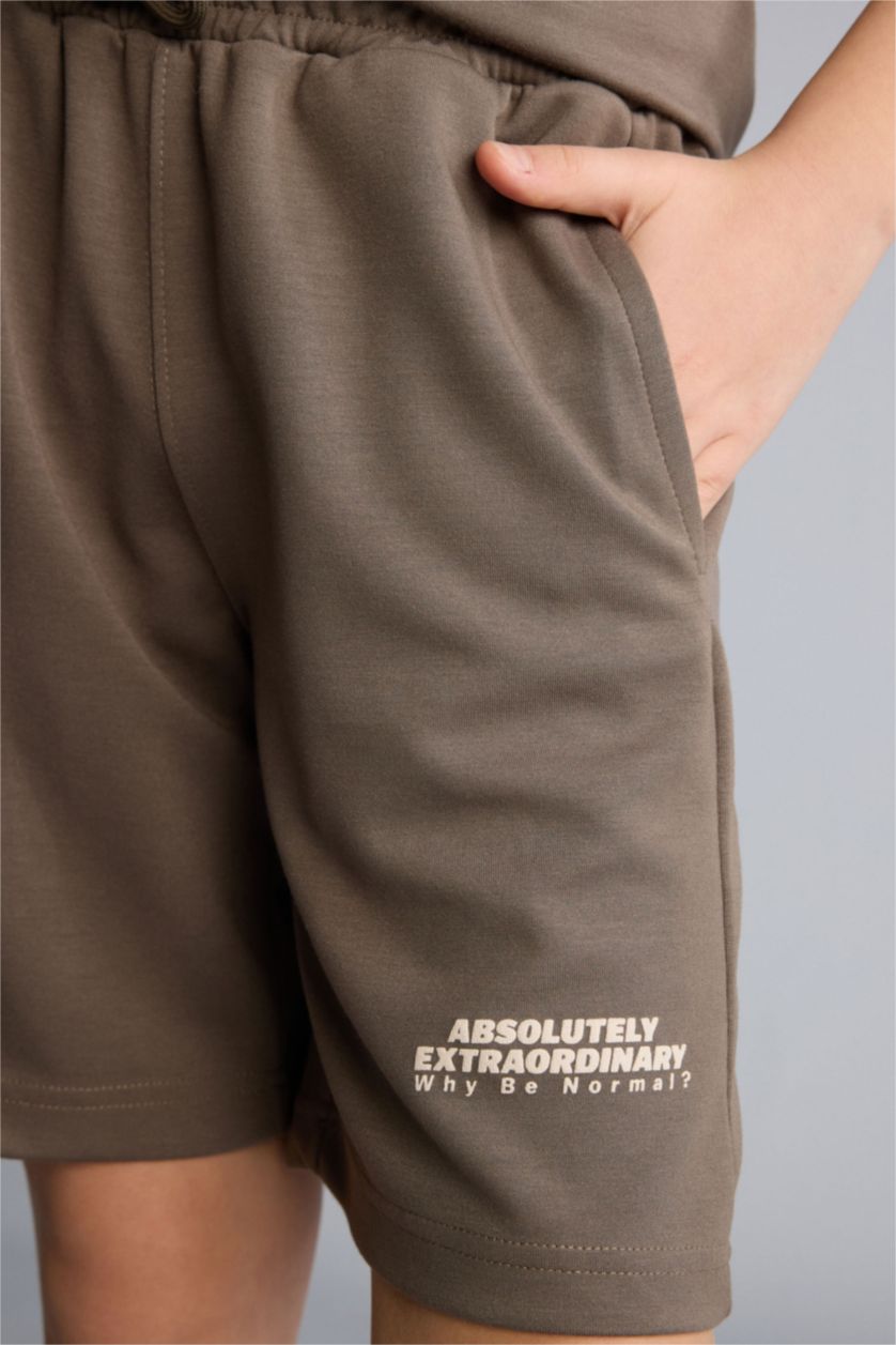 Erkek Çocuk - Genç Erkek Meşe Yeşili Oversıze Baskılı Şort 