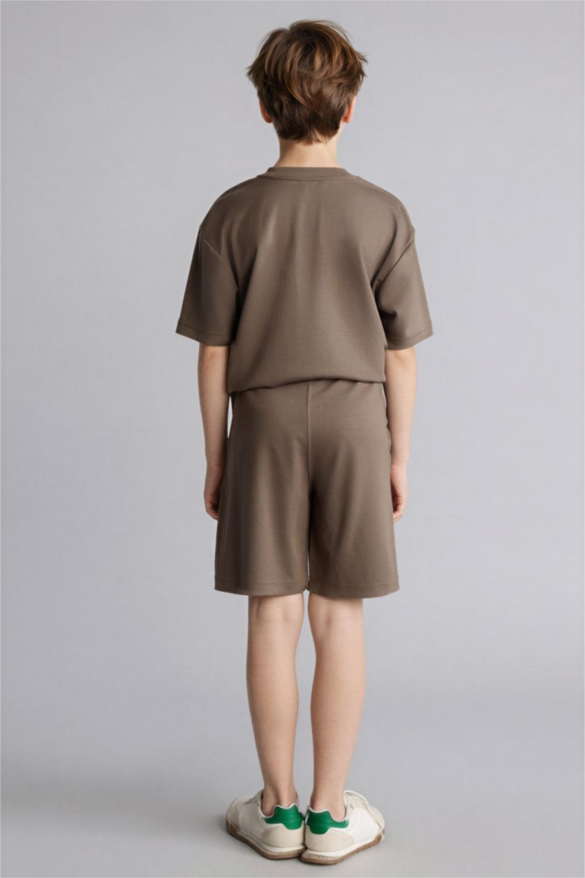 Erkek Çocuk - Genç Erkek Meşe Yeşili Oversıze Baskılı Şort 