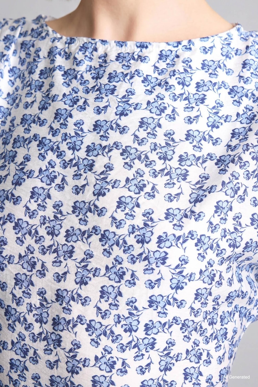 WOMAN Light Blue Regular Fit Crew Neck Printed Batwing Dress