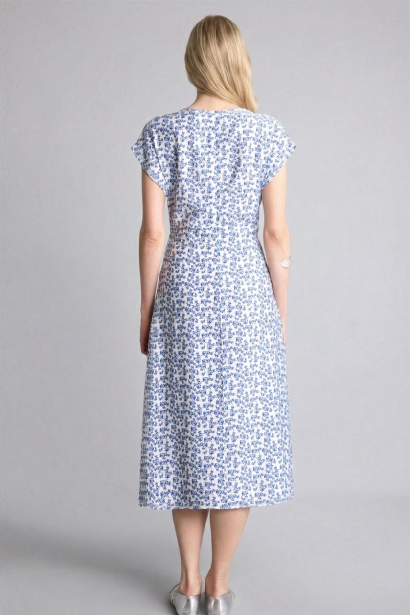 WOMAN Light Blue Regular Fit Crew Neck Printed Batwing Dress