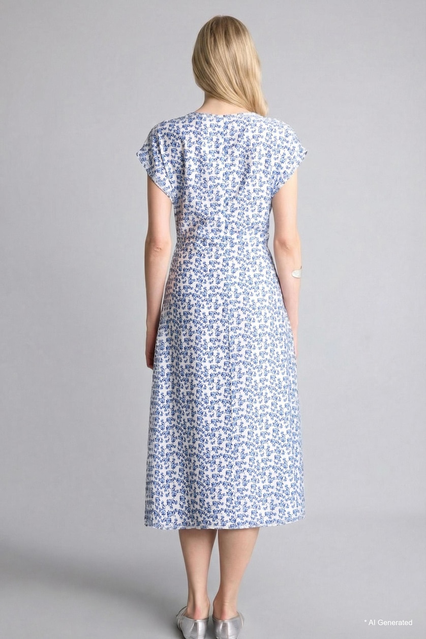 WOMAN Light Blue Regular Fit Crew Neck Printed Batwing Dress