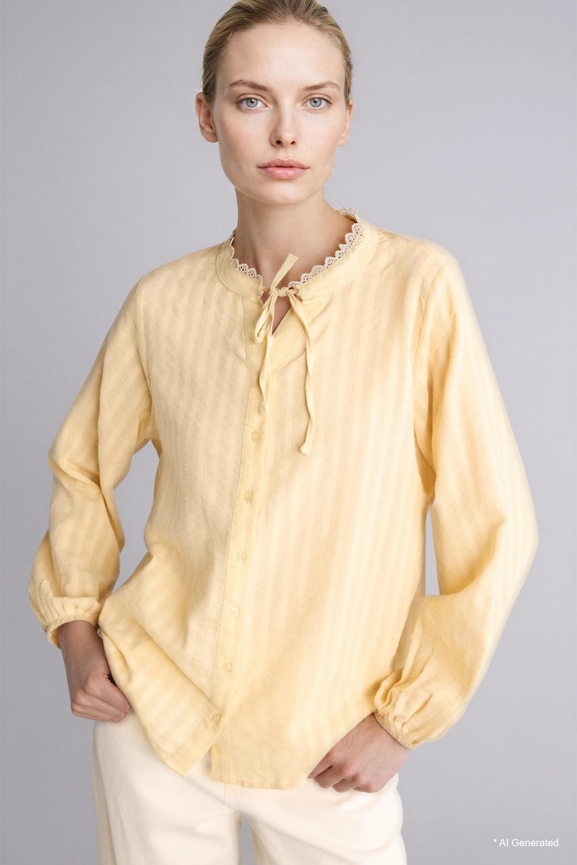 Women Yellow Regular Fit Cotton Long Sleeve Shirt