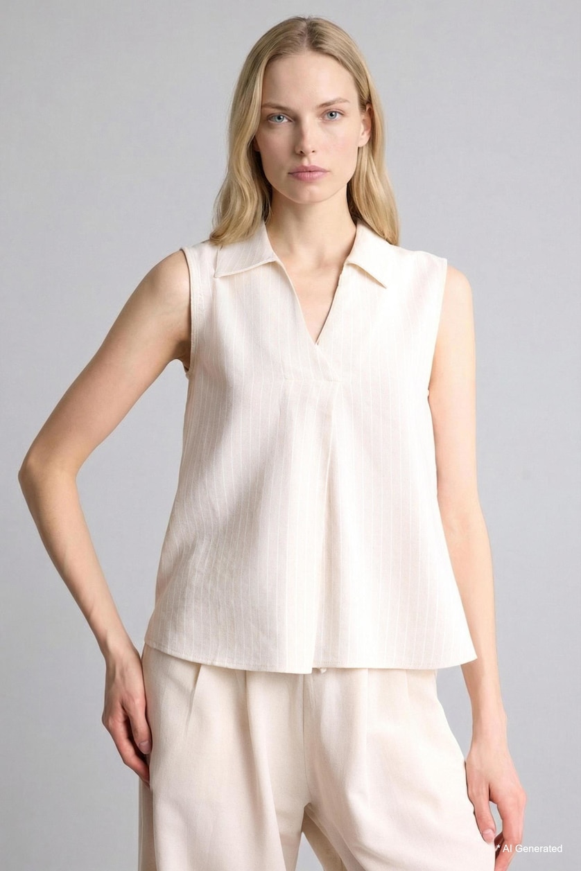 WOMAN Beige Regular Fit Shirt Collar Short Sleeve Blouse