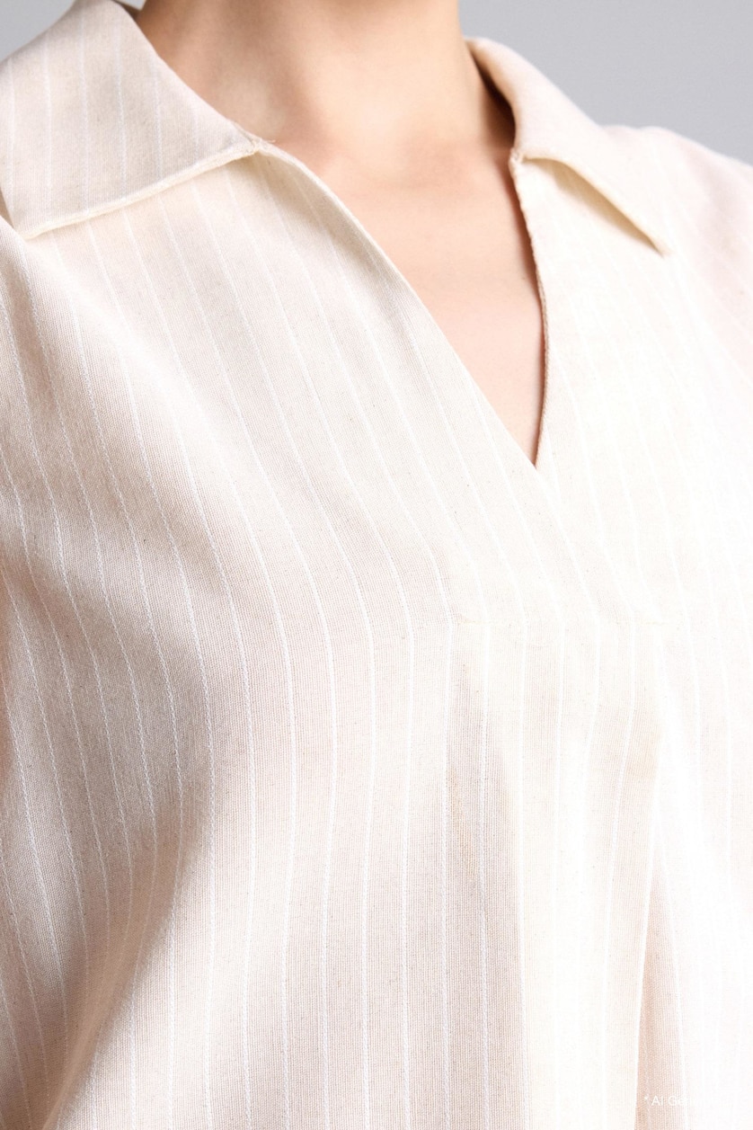 WOMAN Beige Regular Fit Shirt Collar Short Sleeve Blouse