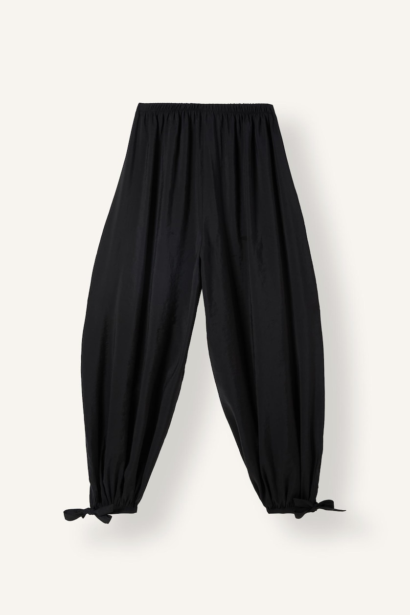 Woman Black Elastic Band Balloon Fit Trousers