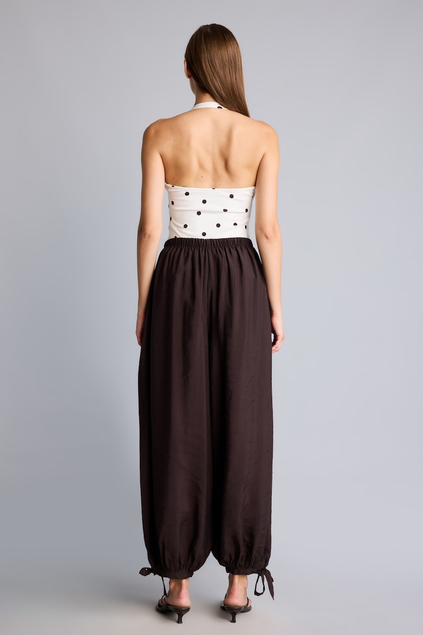 Women Brown Elastic Band Balloon Fit Trousers