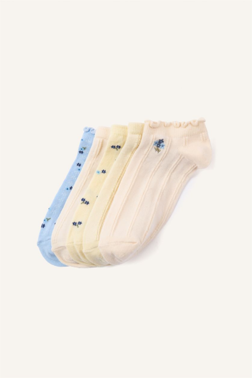 Kadın Karma Kadın Çiçekli Nakış 5'li Pamuklu Patik Çorap