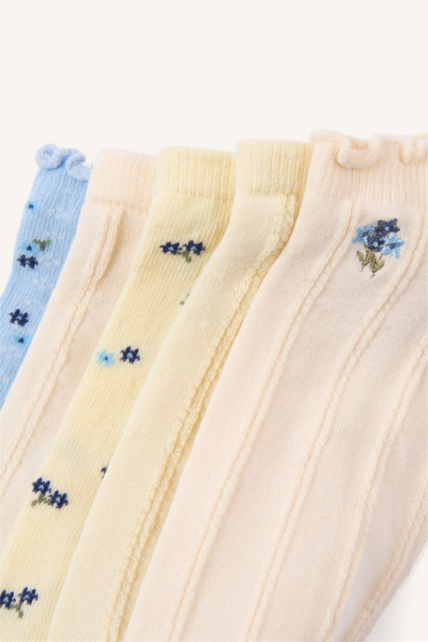 Kadın Karma Kadın Çiçekli Nakış 5'li Pamuklu Patik Çorap