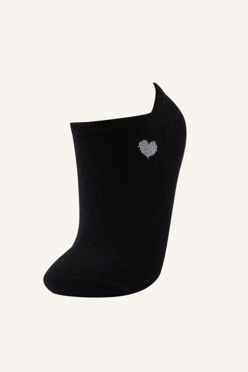 Kadın Karma Kadın Kalp Desenli Parıltılı 5'li Pamuklu Sneaker Çorap