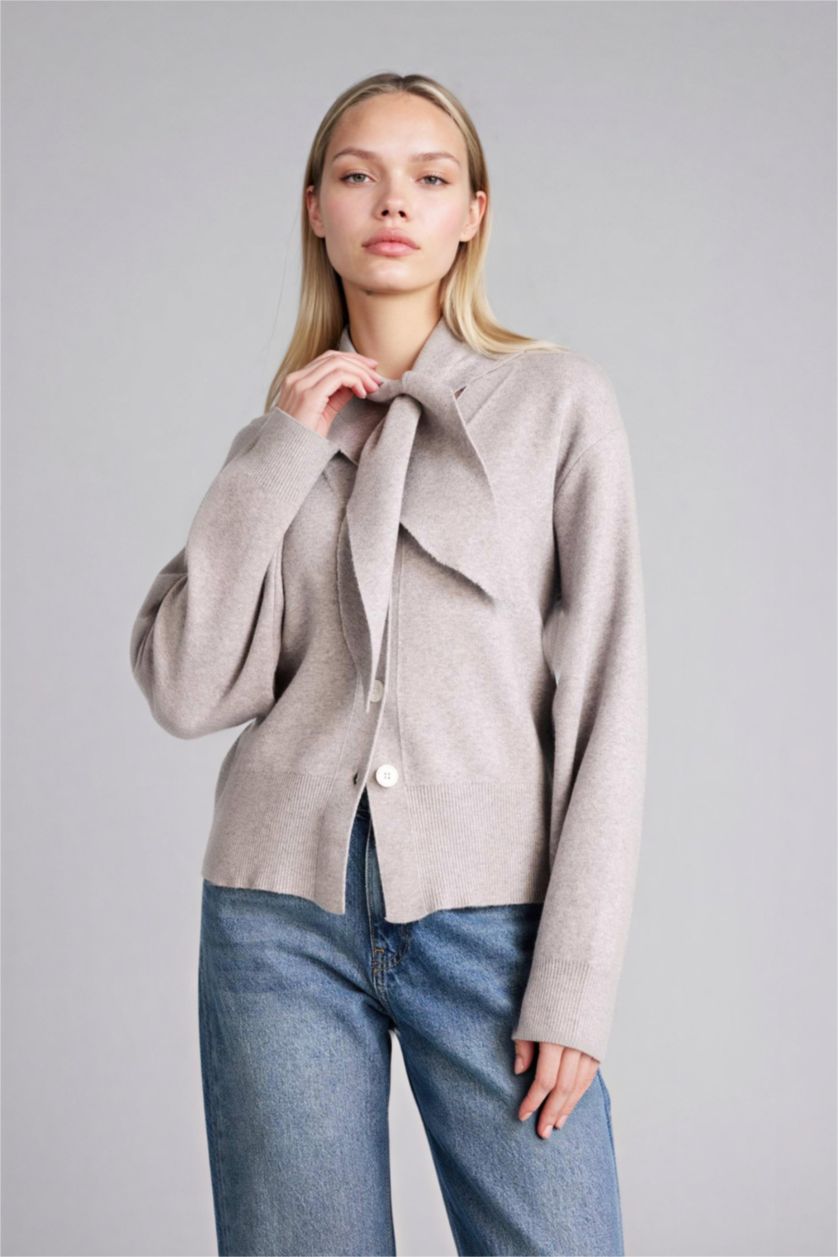 Woman Grey Regular Fit Knitwear Cardigan