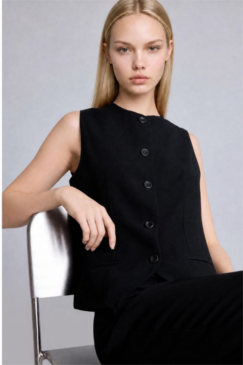 WOMAN Black Fitted Crew Neck Vest