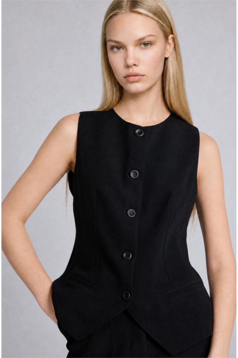 WOMAN Black Fitted Crew Neck Vest