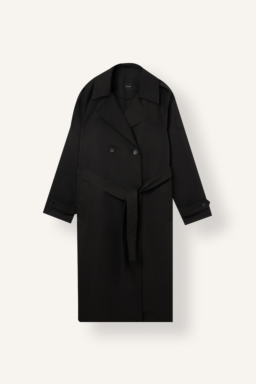 FEMME Noir Trench long à ceinture Coupe décontractée