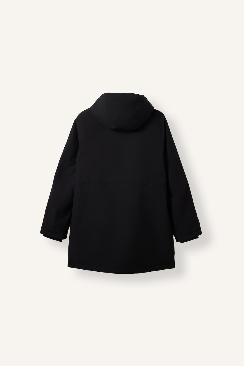 Woman Black Regular Fit Waterproof Long Jacket