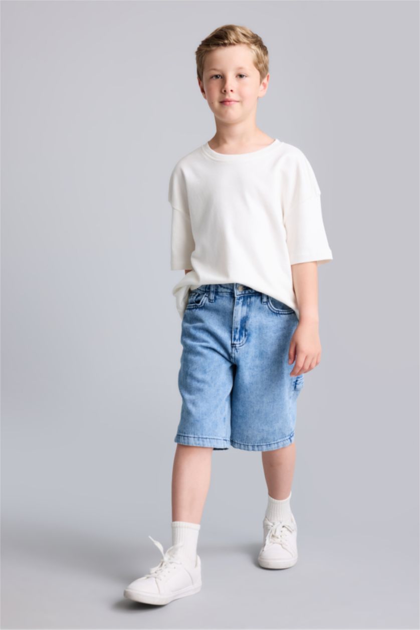 Erkek Çocuk - Genç Erkek Açık Mavi Regular Fit Pamuklu Jean Şort Erkek Çocuk