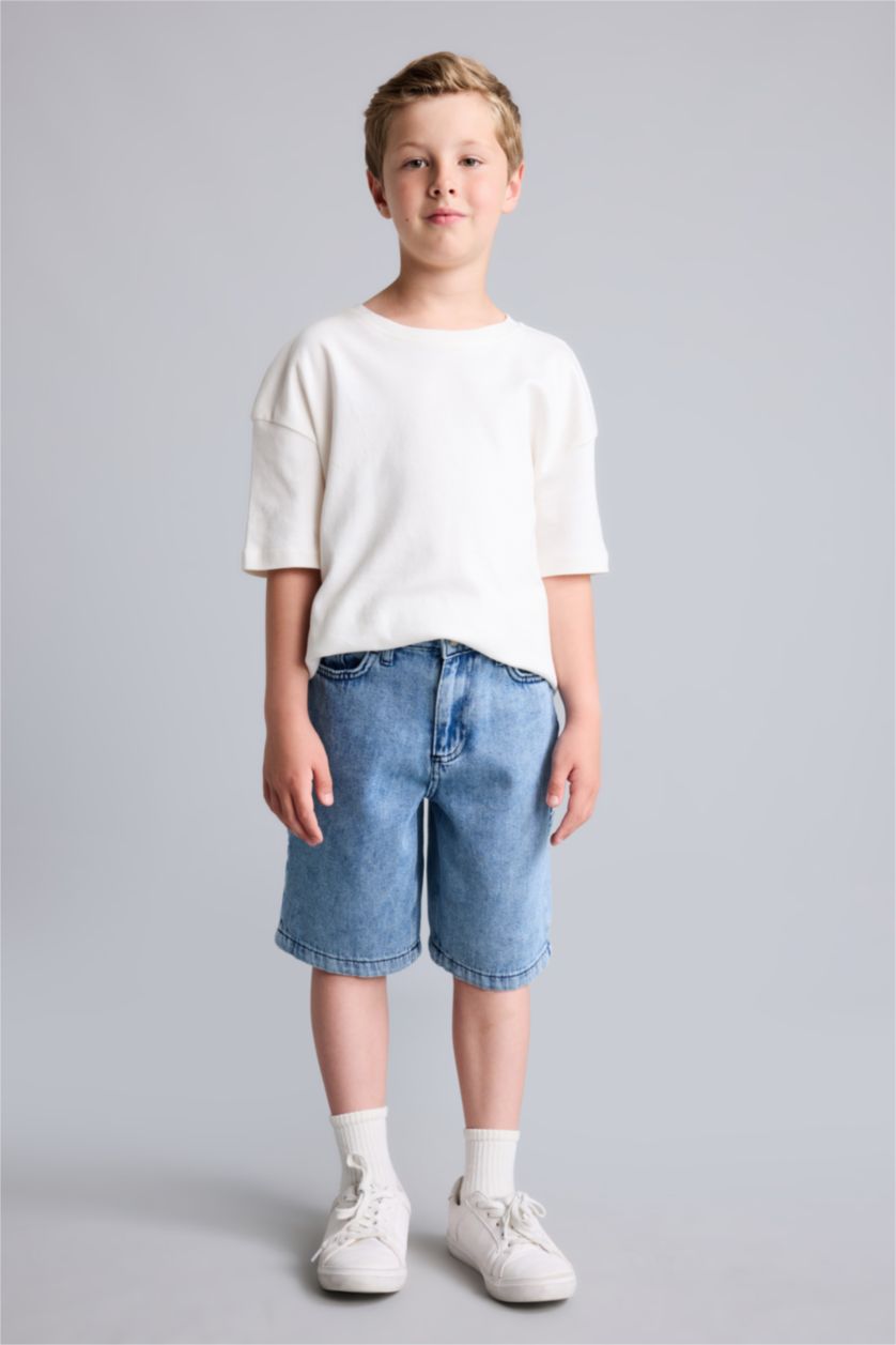 Erkek Çocuk - Genç Erkek Açık Mavi Regular Fit Pamuklu Jean Şort Erkek Çocuk