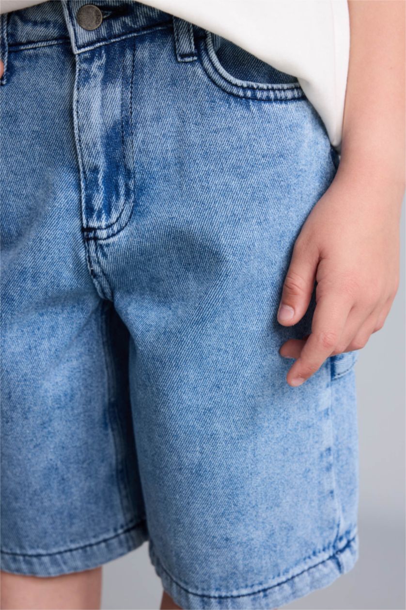 Erkek Çocuk - Genç Erkek Açık Mavi Regular Fit Pamuklu Jean Şort Erkek Çocuk