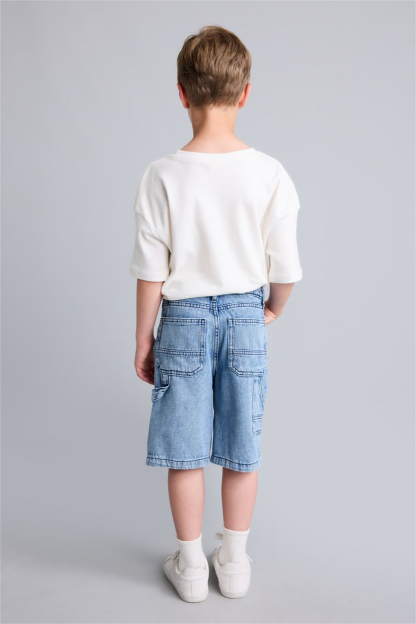 Erkek Çocuk - Genç Erkek Açık Mavi Regular Fit Pamuklu Jean Şort Erkek Çocuk