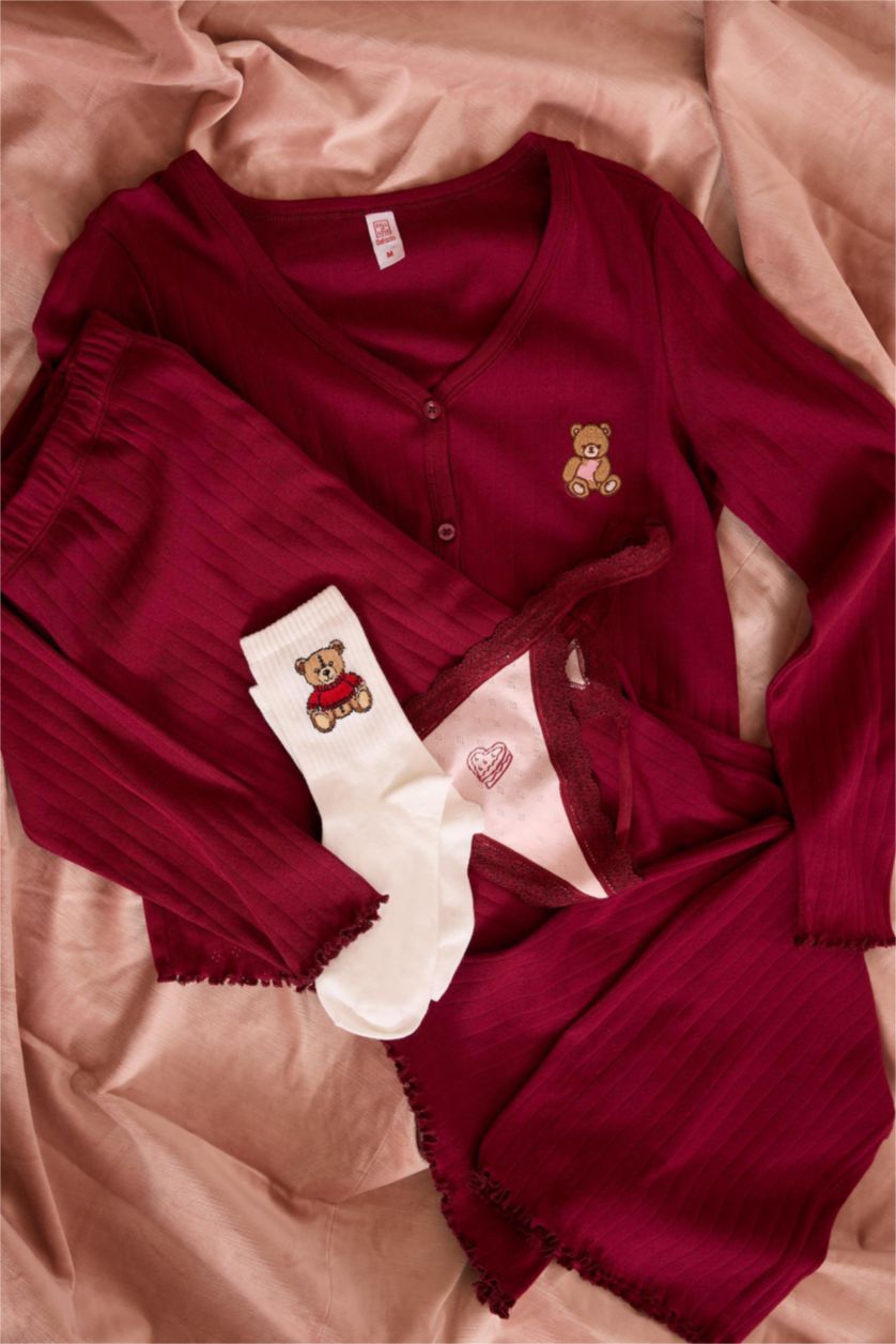 Kadın Karma Kadın Ayıcıklı 2'li Pamuklu Uzun Çorap