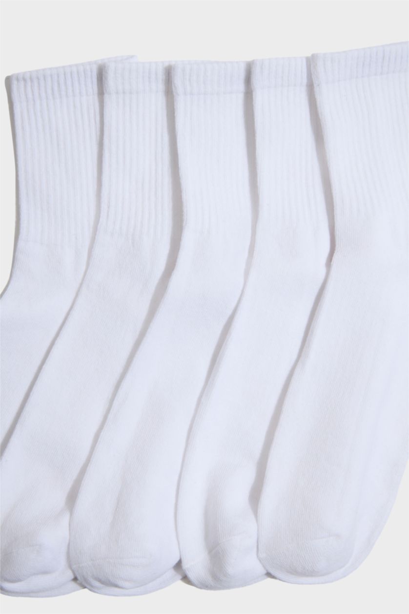 Erkek Beyaz Erkek 5'li Pamuklu Soket Çorap
