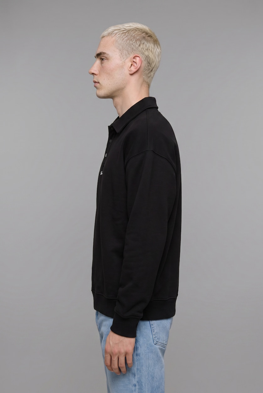 MAN Black Boxy Fit Embroidered Basic Long Sleeve Polo Collar Sweatshirt
