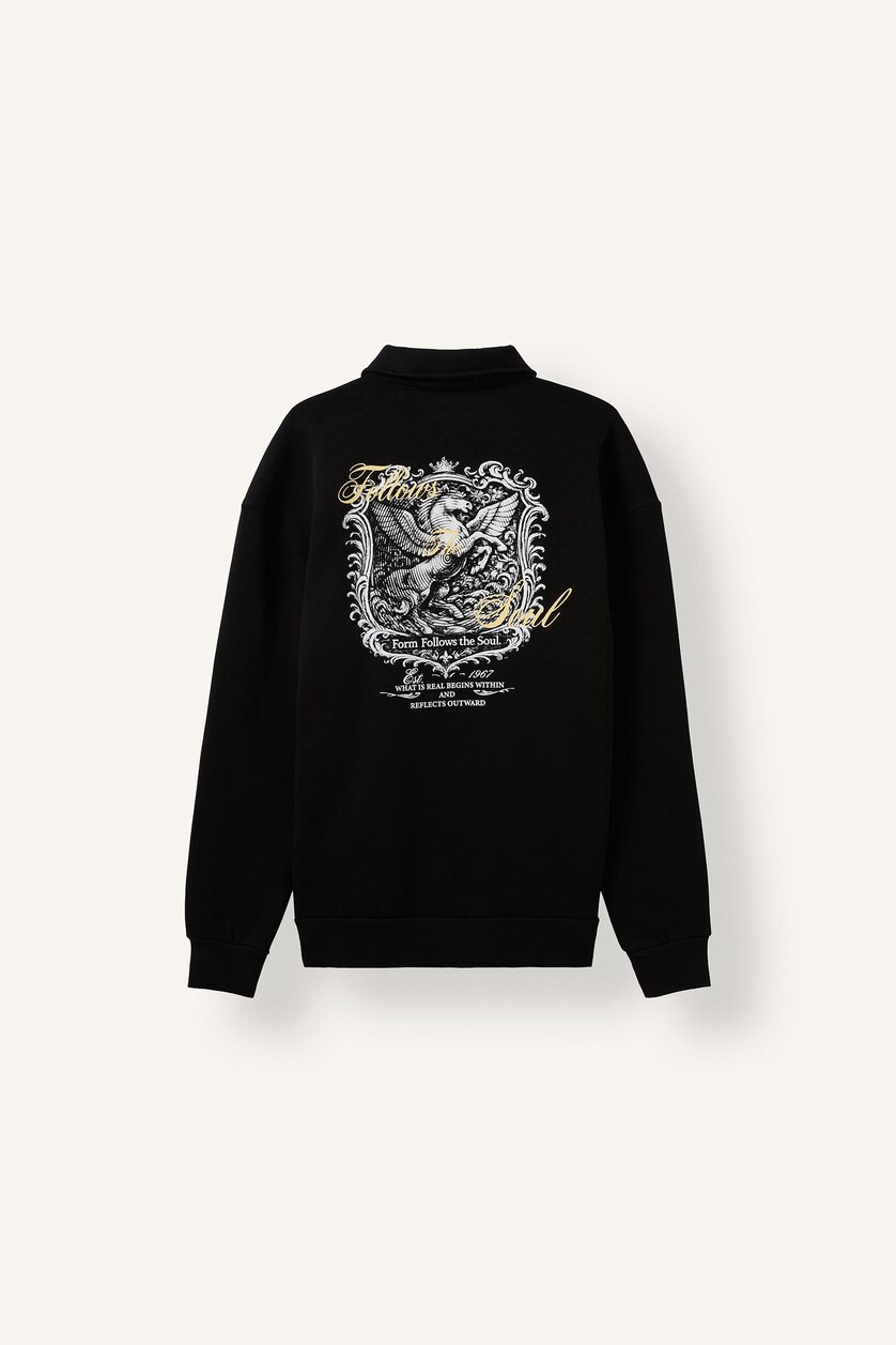 MAN Black Boxy Fit Embroidered Basic Long Sleeve Polo Collar Sweatshirt